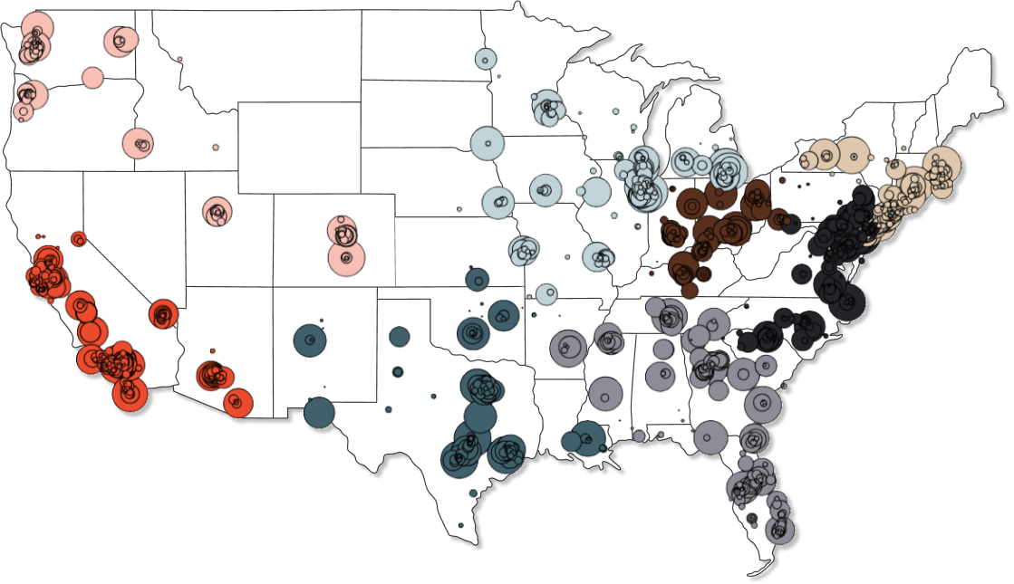 map of Amazon's national distribution network 2023